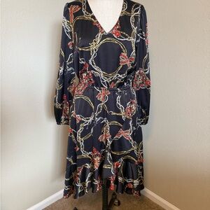 White House Black Market Black Dress with Gold and Red Chains